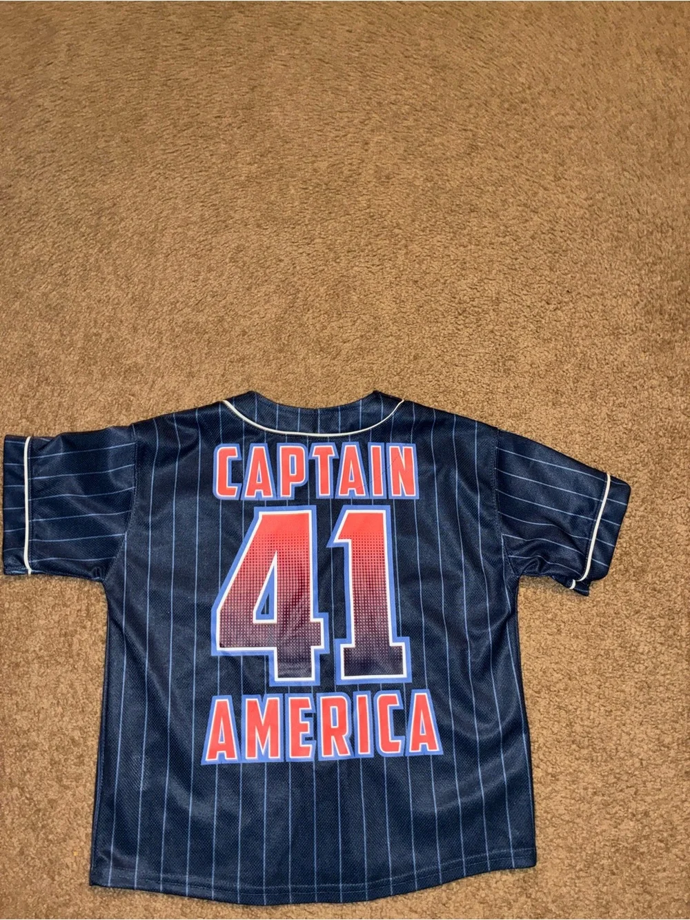 Marvel Boys Navy Pinstripe Captain America Button-Front Shirt